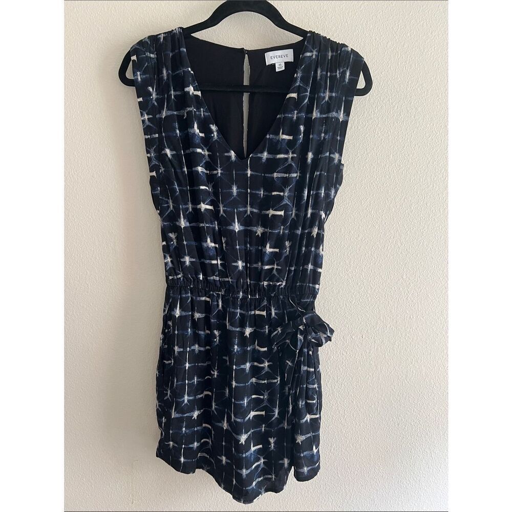 Evereve Romper Women’s XS Navy Blue White Grid Print Avaline Skort Wrap Skirt - Picture 2 of 6